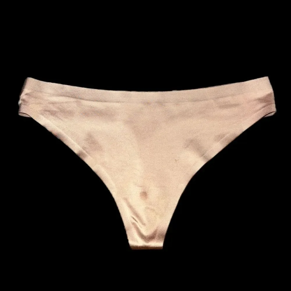 Victorias Secret Discontinued No-Show Sexy satin Thong Thick Panty tan Large